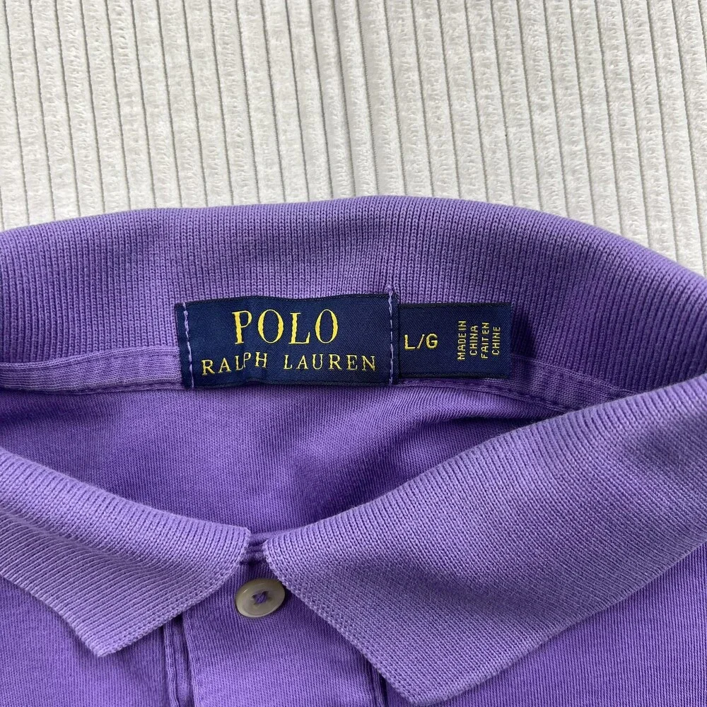 Polo Ralph Lauren Polo Shirt Mens L Purple Solid Short Sleeve Blaire Pony Logo